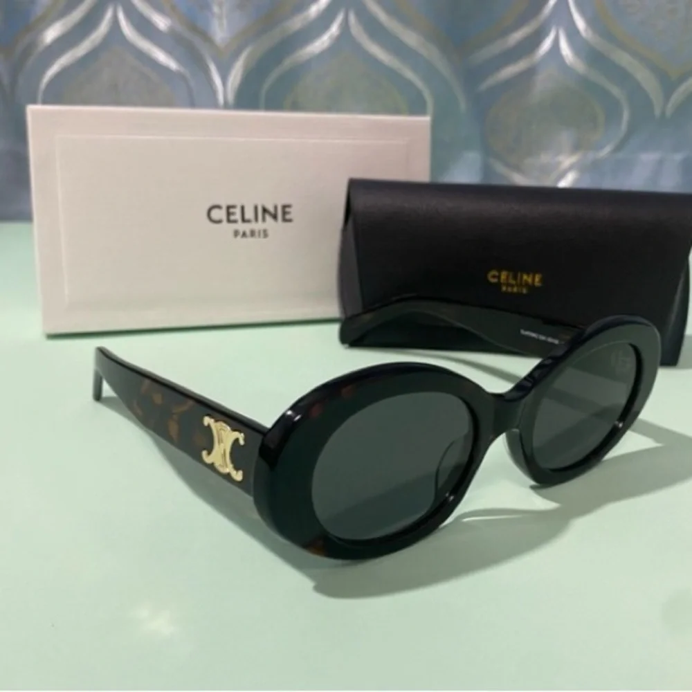 Celine Black and Tortoise Oval Sunglasses
